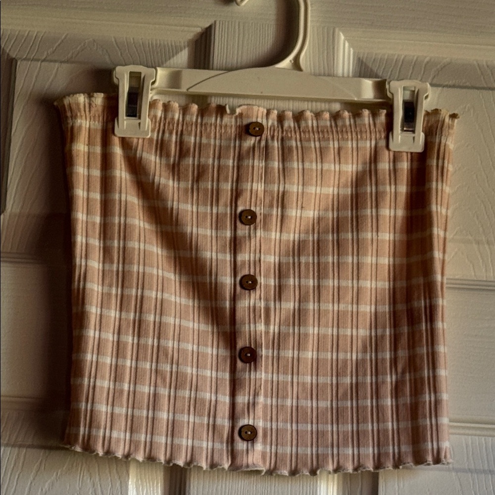 Striped Button-Front Tube Skirt in Light Peach